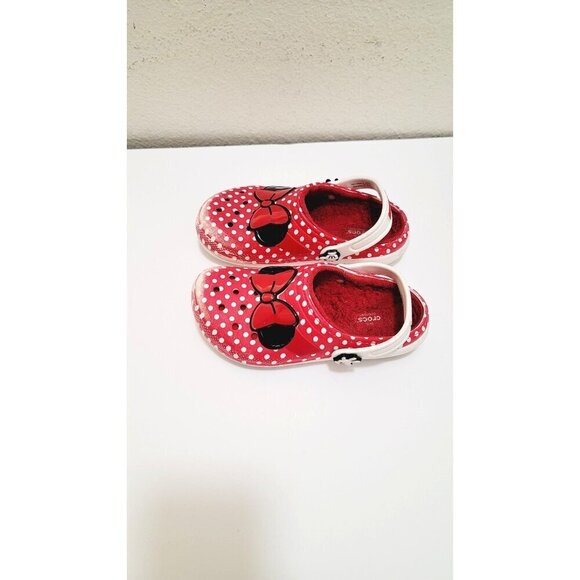 Minnie Mouse Kids Red Polka Dot Insulated Slip on Clogs By Crocs Size 6/7 - Picture 4 of 14